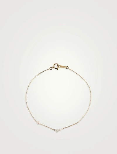Sea Of Beauty 14K Gold Bracelet With Heart Diamond And Pearl
