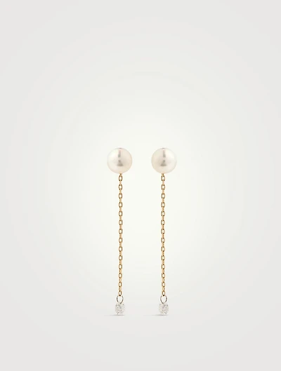 Sea Of Beauty 14K Gold Pierced Diamond And Pearl Chain Earrings