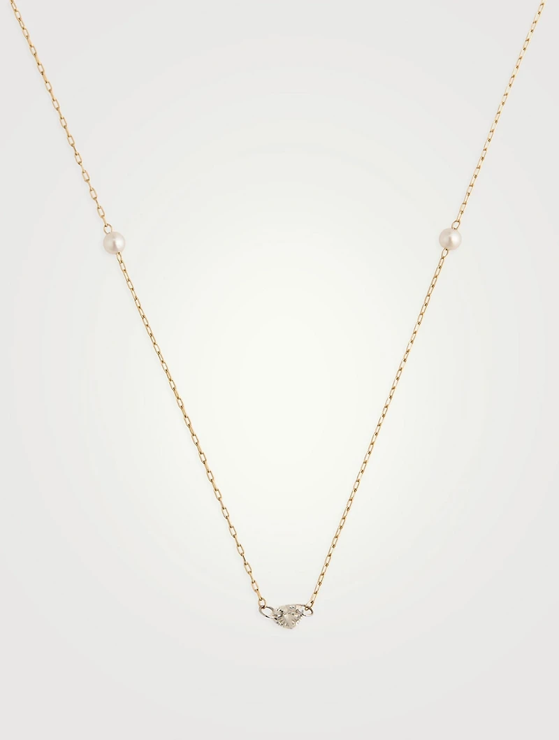 Sea Of Beauty Necklace With Heart Diamond And Pearls