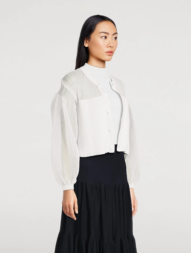 Fluted Mixed-Rib Glitter Cardigan