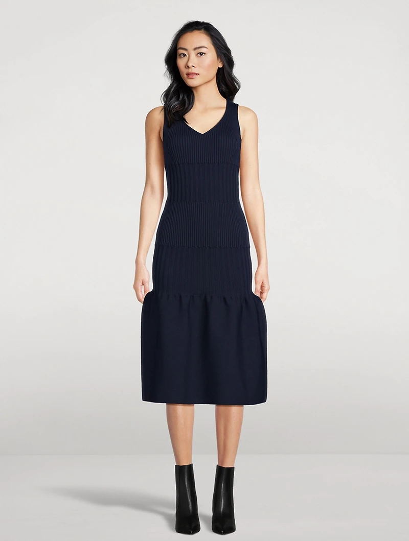 Fluted Knit Midi Dress