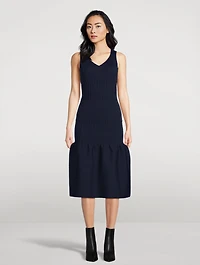 Fluted Knit Midi Dress