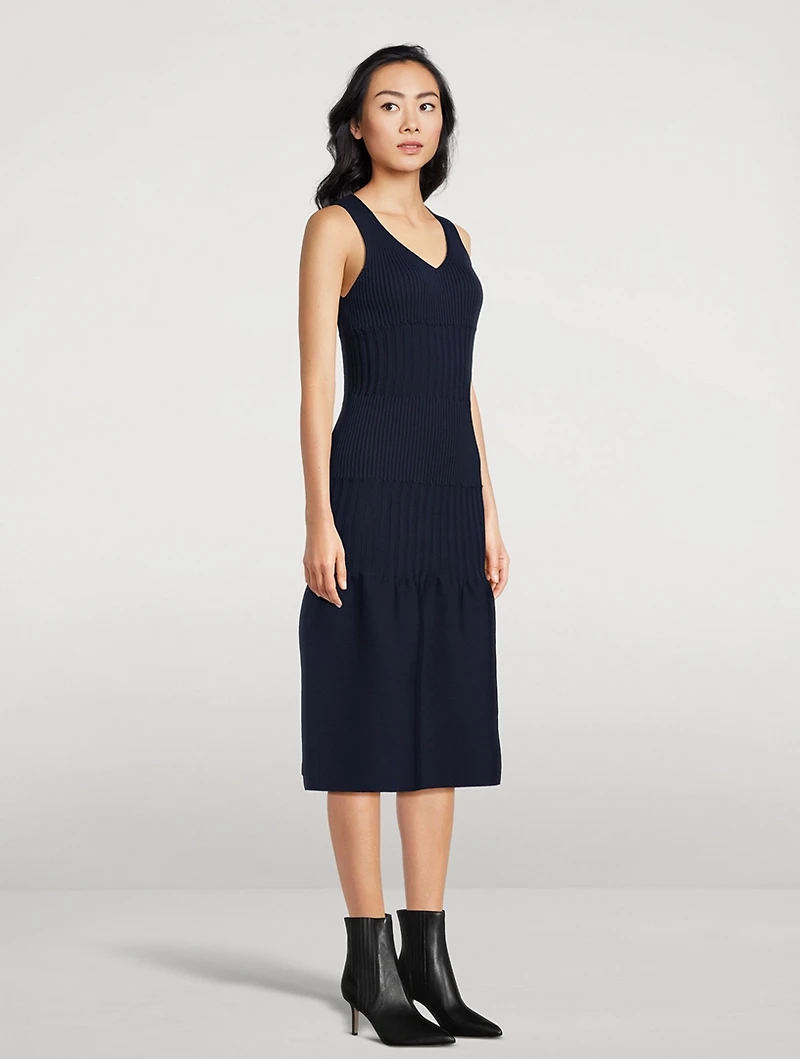 Fluted Knit Midi Dress
