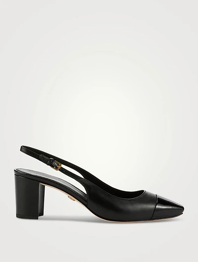 Cecile Leather Cap-Toe Slingback Pumps
