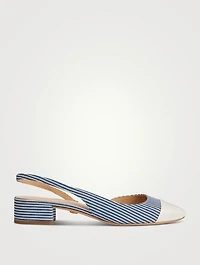 Cecile Denim Cap-Toe Slingback Pumps