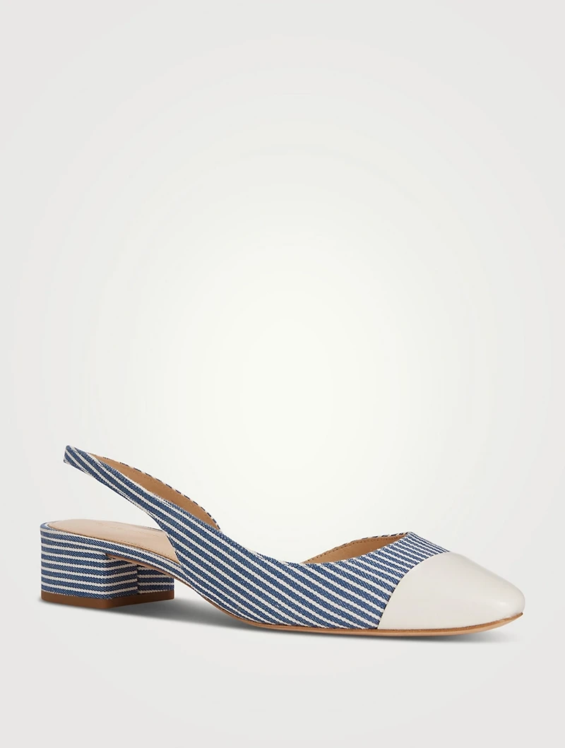 Cecile Denim Cap-Toe Slingback Pumps