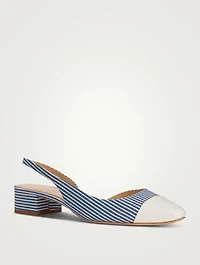 Cecile Denim Cap-Toe Slingback Pumps
