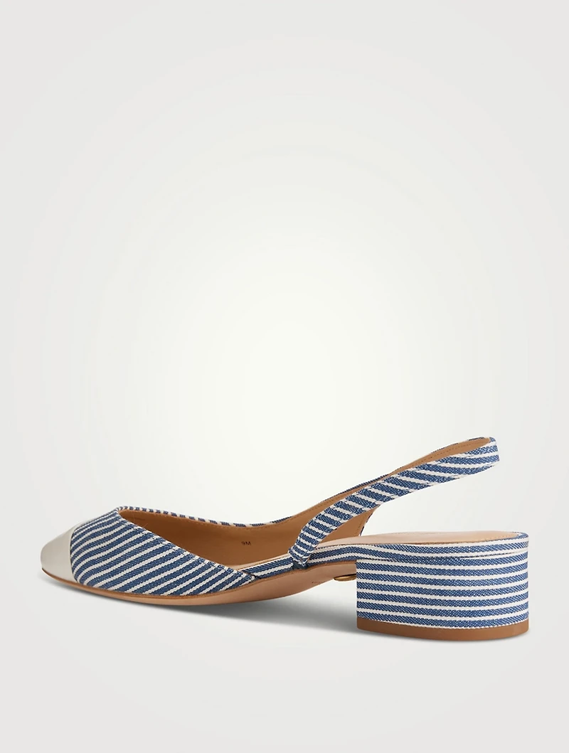 Cecile Denim Cap-Toe Slingback Pumps