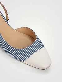 Cecile Denim Cap-Toe Slingback Pumps