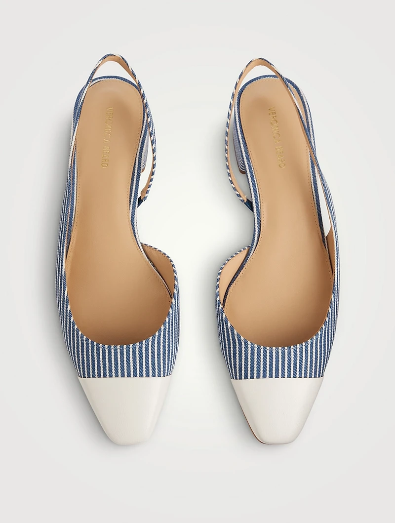 Cecile Denim Cap-Toe Slingback Pumps