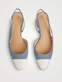 Cecile Denim Cap-Toe Slingback Pumps