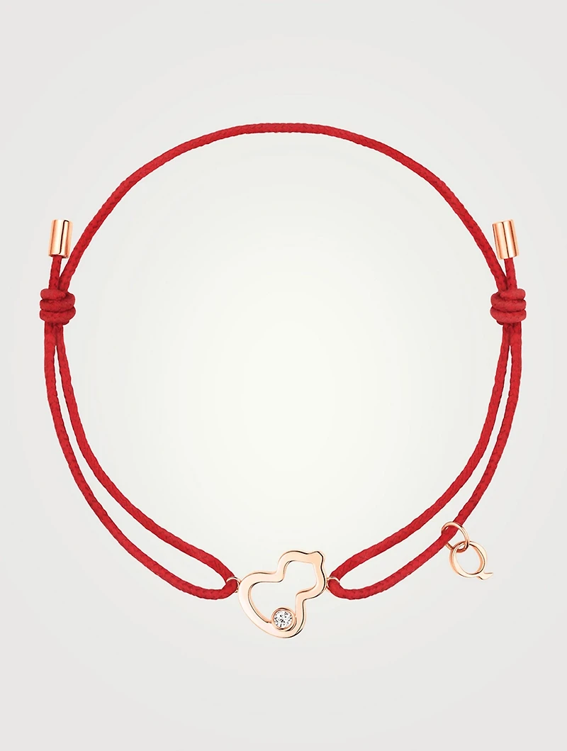 Wulu 18K Rose Gold Red Cord Bracelet With Diamond