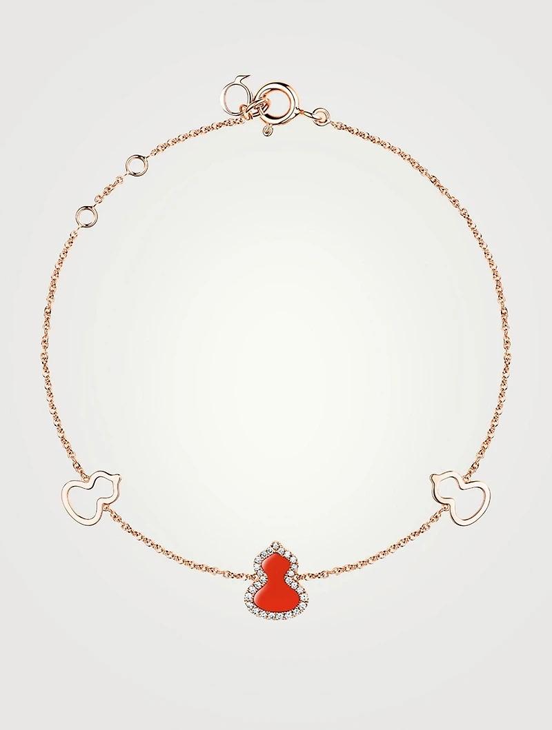 Petite Wulu 18K Rose Gold Bracelet With Diamonds And Red Agate