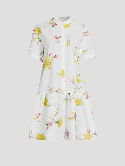 Dropped-Waist Seersucker Shirt Dress Carnation Print