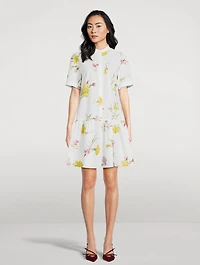 Dropped-Waist Seersucker Shirt Dress Carnation Print