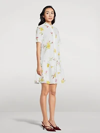 Dropped-Waist Seersucker Shirt Dress Carnation Print