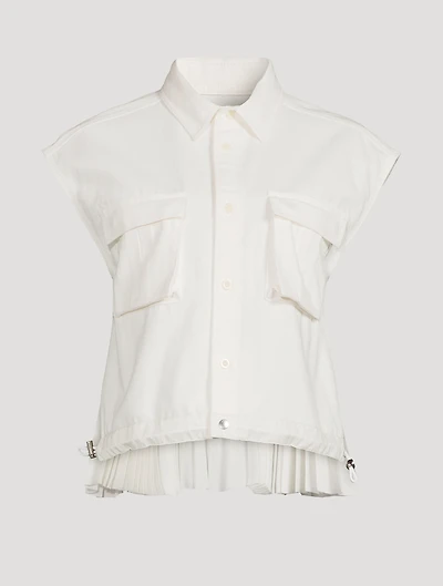 Sleeveless Denim Shirt With Pleated Back