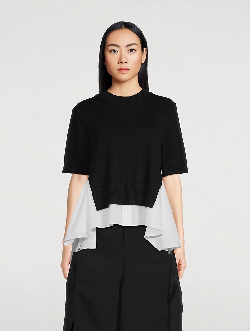 Mixed-Media Sweater With Shirt