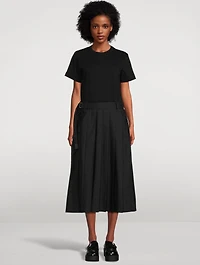 Mixed-Media Belted Midi Dress