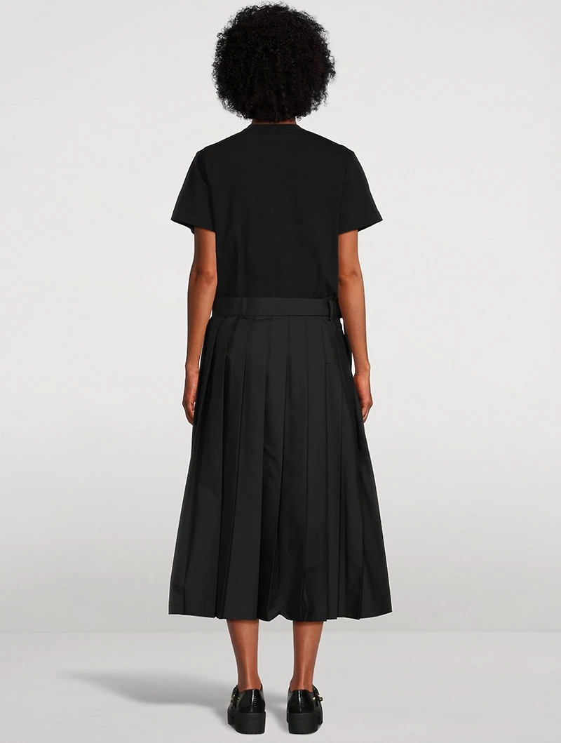 Mixed-Media Belted Midi Dress