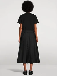 Mixed-Media Belted Midi Dress