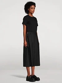 Mixed-Media Belted Midi Dress
