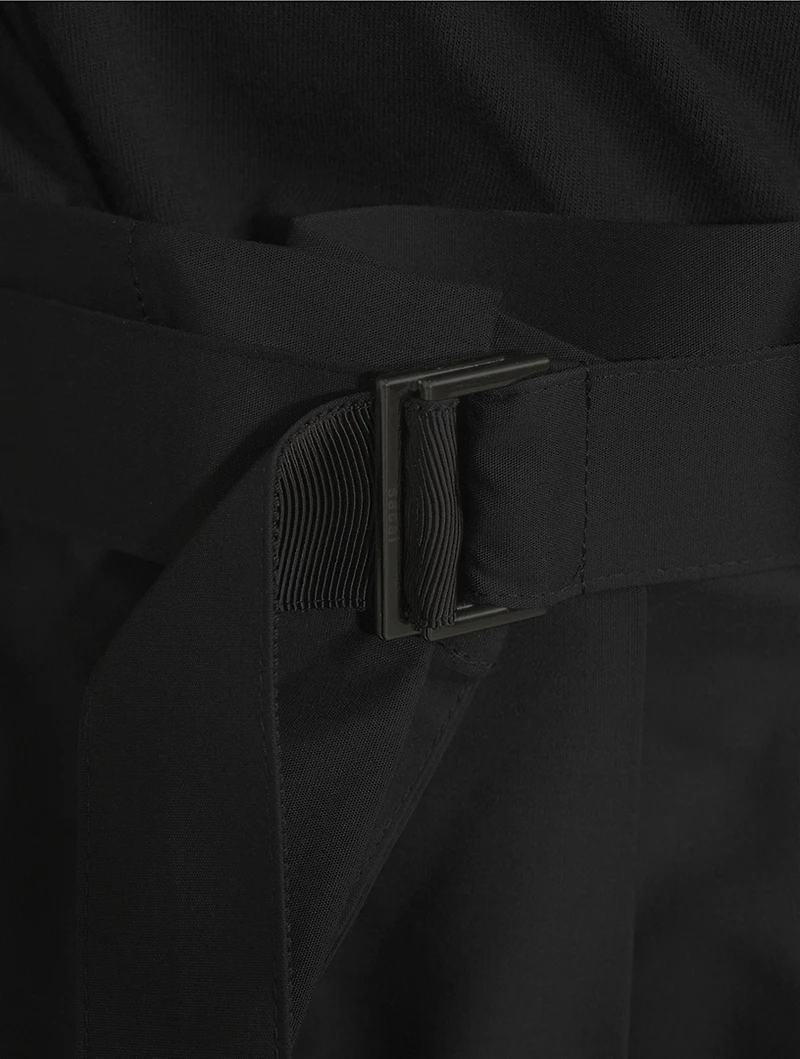 Mixed-Media Belted Midi Dress