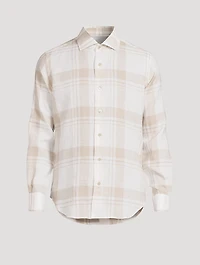 Exploded Plaid Linen Long-Sleeve Shirt