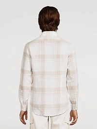 Exploded Plaid Linen Long-Sleeve Shirt