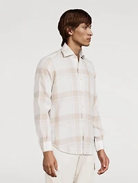 Exploded Plaid Linen Long-Sleeve Shirt