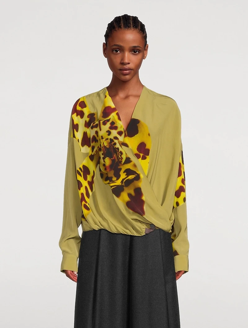 Camiel Wrap Blouse Orchid Print