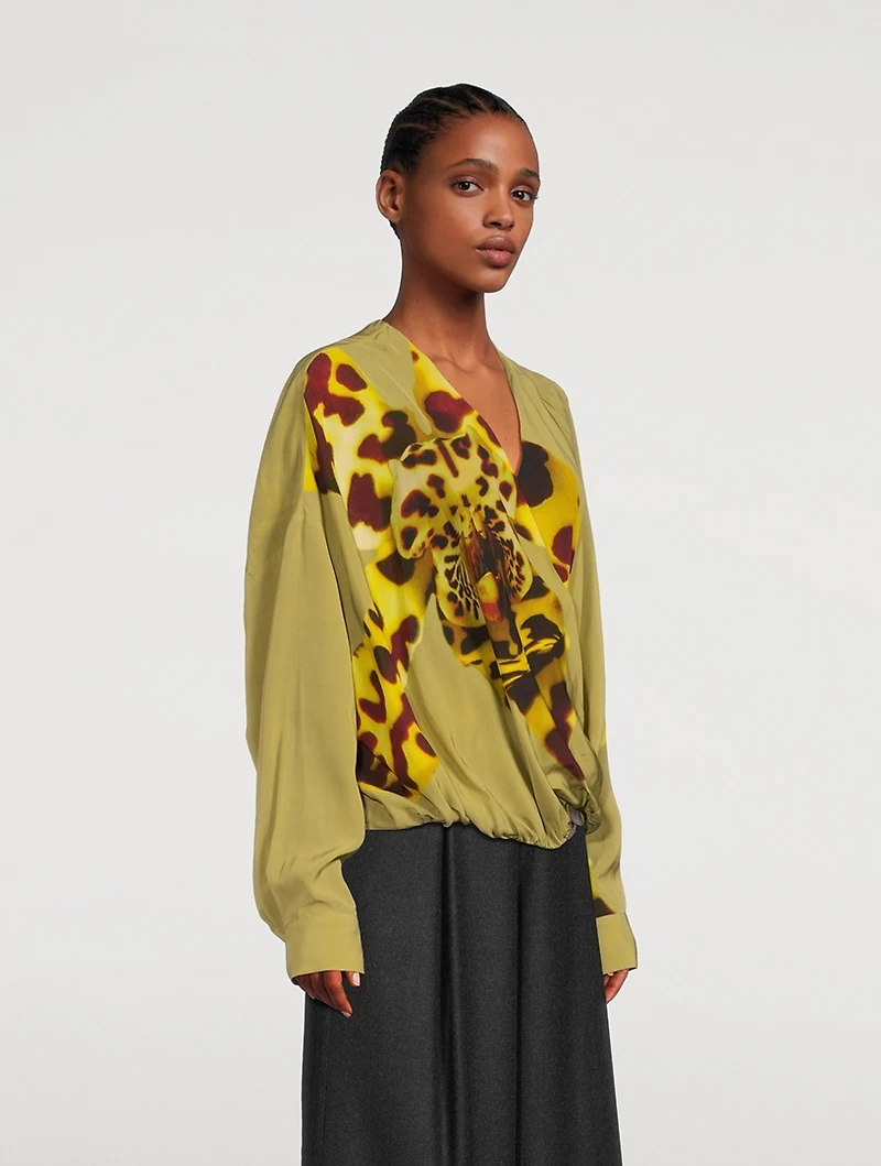Camiel Wrap Blouse Orchid Print