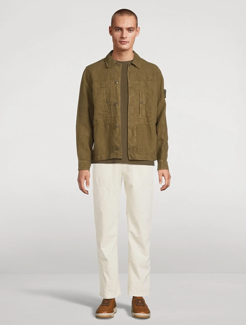 Cotton Canvas Straight-Leg Pants