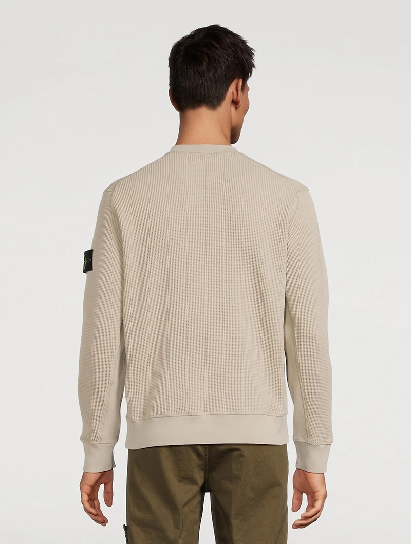 Waffle-Knit Crewneck Sweater