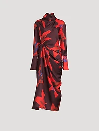 Draped Silk Dress Lily Print
