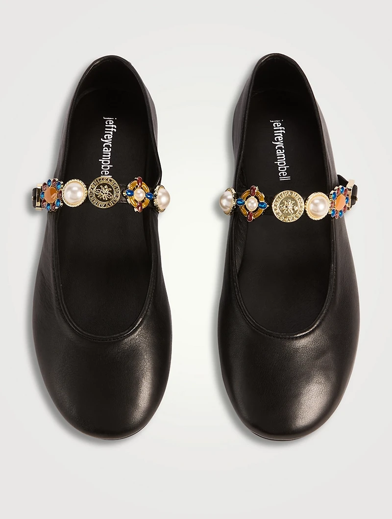 Amarissa Embellished Leather Mary Jane Ballet Flats