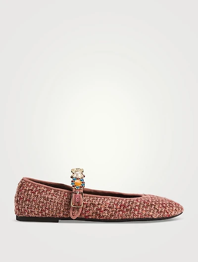 Amarissa Embellished Tweed Mary Jane Ballet Flats