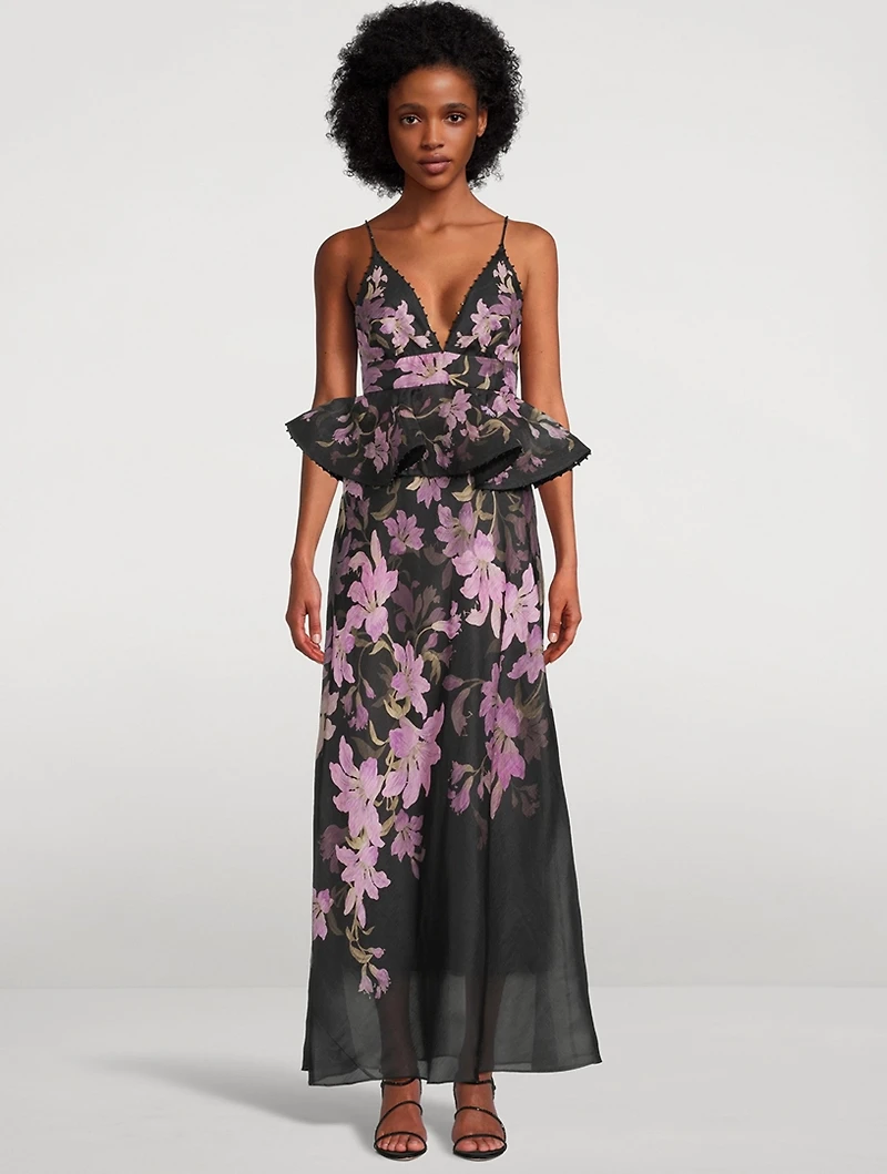 Dawning Peplum Maxi Dress Floral Print