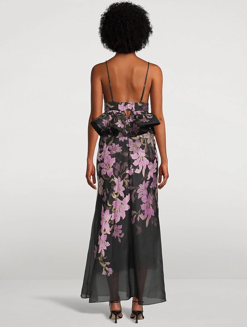 Dawning Peplum Maxi Dress Floral Print