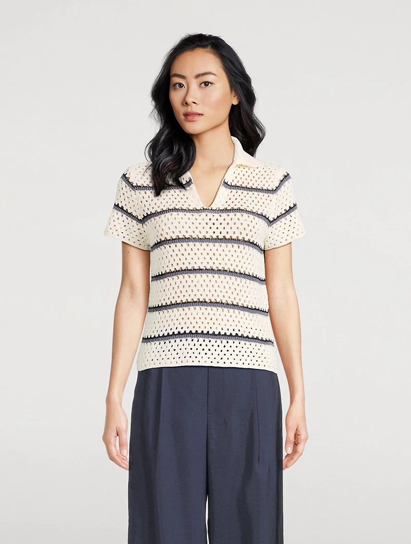 Macramé Polo Shirt Stripe Print