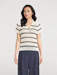 Macramé Polo Shirt Stripe Print