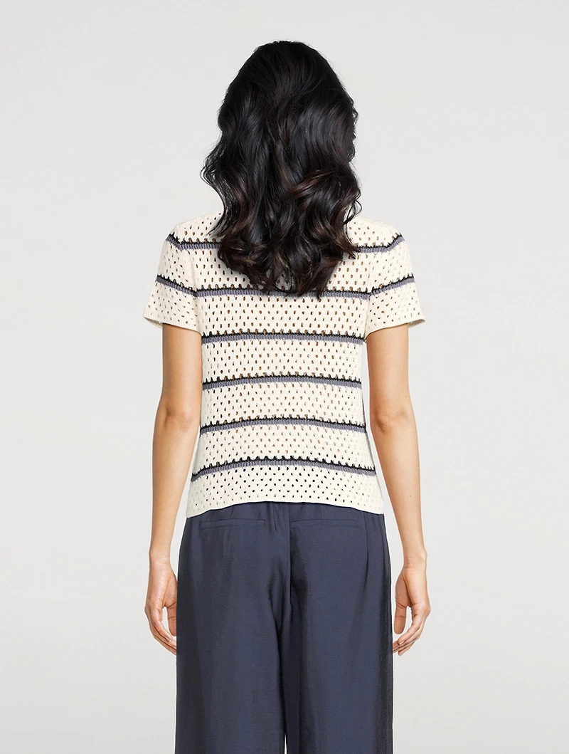 Macramé Polo Shirt Stripe Print