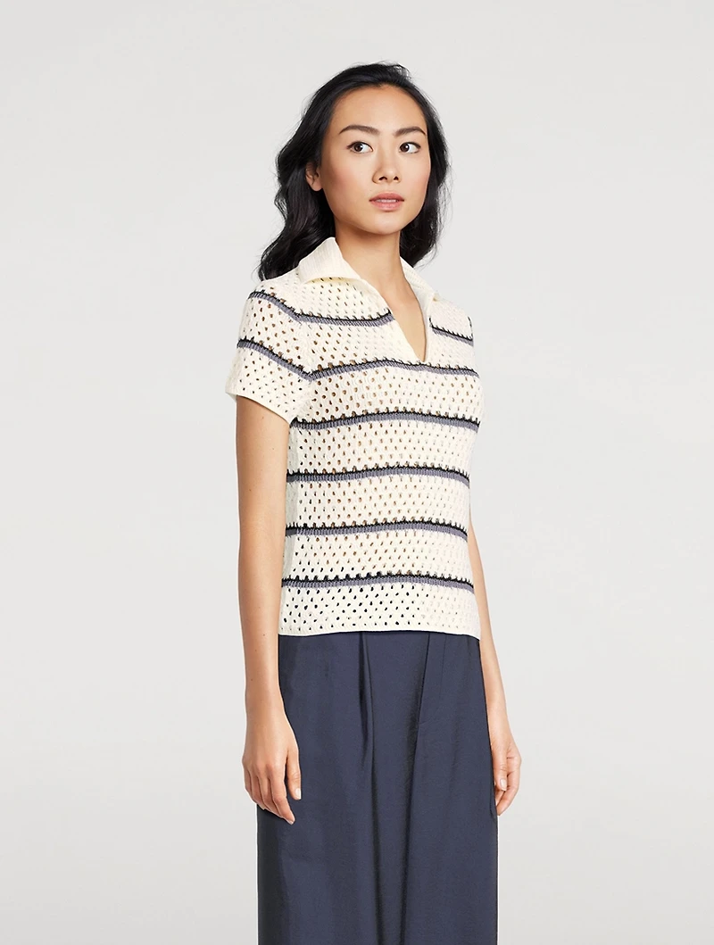 Macramé Polo Shirt Stripe Print