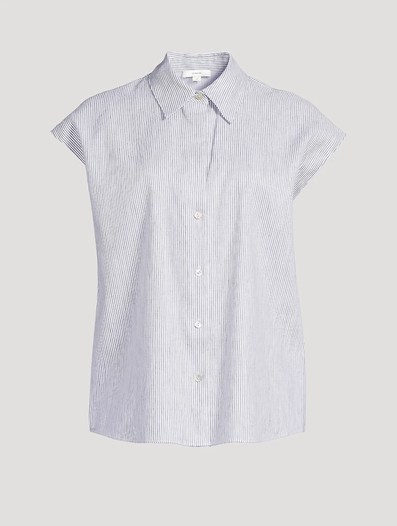 Linen Cotton Shirt Ticking Stripe Print