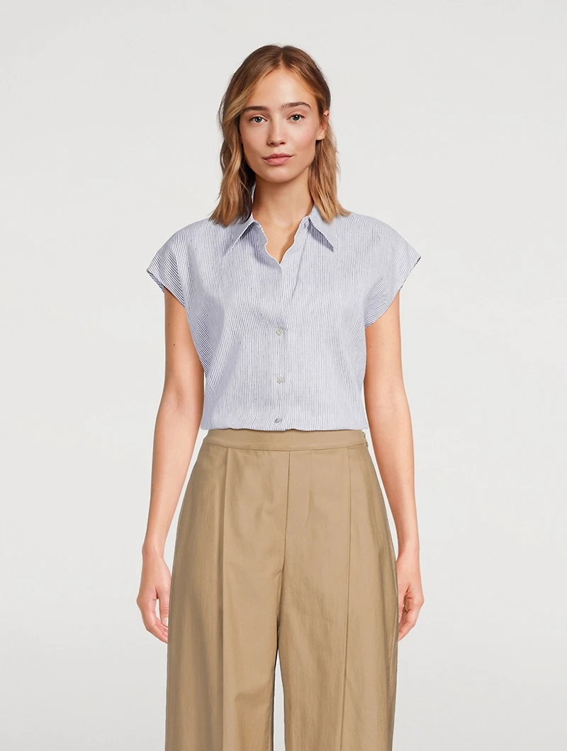 Linen Cotton Shirt Ticking Stripe Print