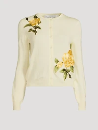 Rose-Embroidered Wool Cardigan