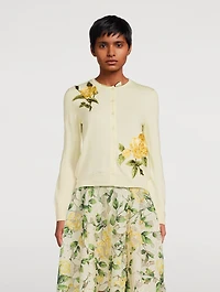 Rose-Embroidered Wool Cardigan