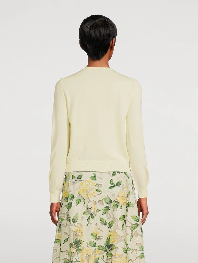 Rose-Embroidered Wool Cardigan