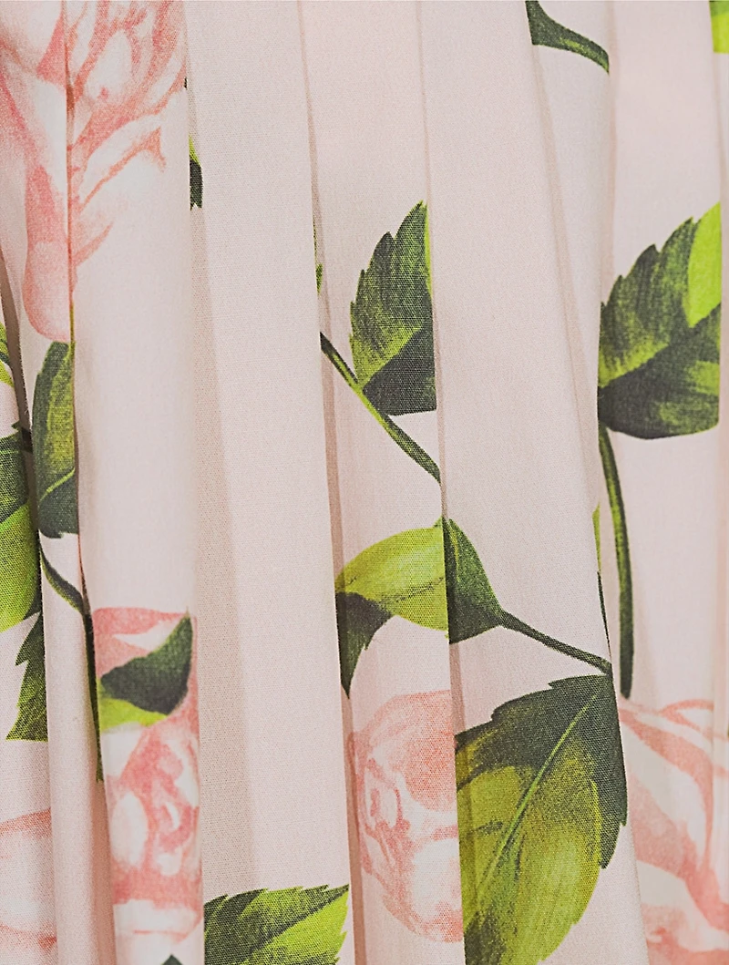Asymmetric Poplin Midi Dress Rose Print