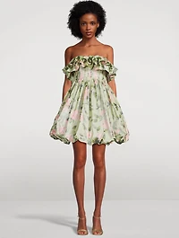 Strapless Silk Mini Dress English Rose Chine Print